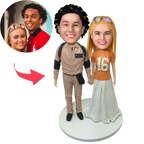 custom bobble head bring joy desk handcrafted desk display wedding couple casual front view
