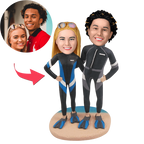 custom bobble head bring joy desk handcrafted desk display wedding couple diving front view