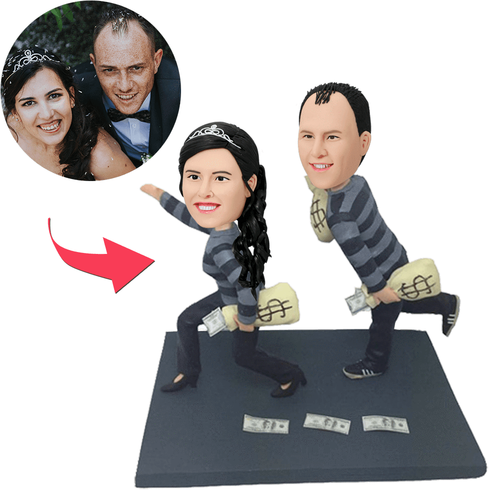 custom bobble head bring joy desk personalized bobblehead wedding couple funny robbers front view