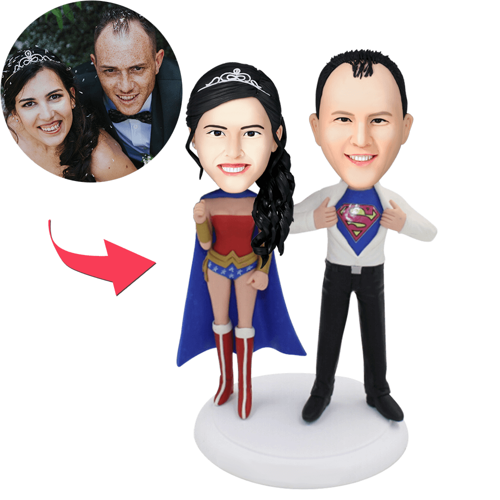 custom bobble head celebrate every smile figurine wedding couple superheroes couple popular front view