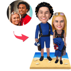 custom bobble head make memories stand tall figurine business man wetsuit beach front view