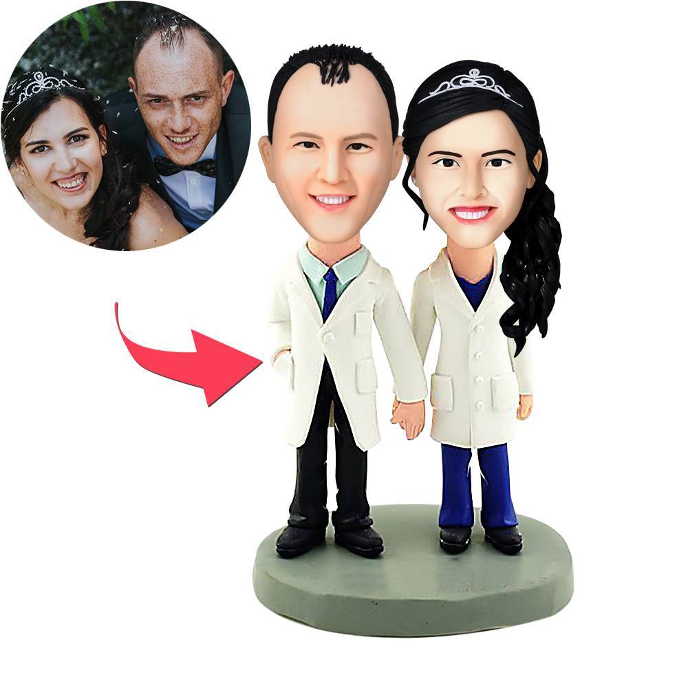 custom bobble head capture moment miniature handcrafted desk display doctor doctors couple front view