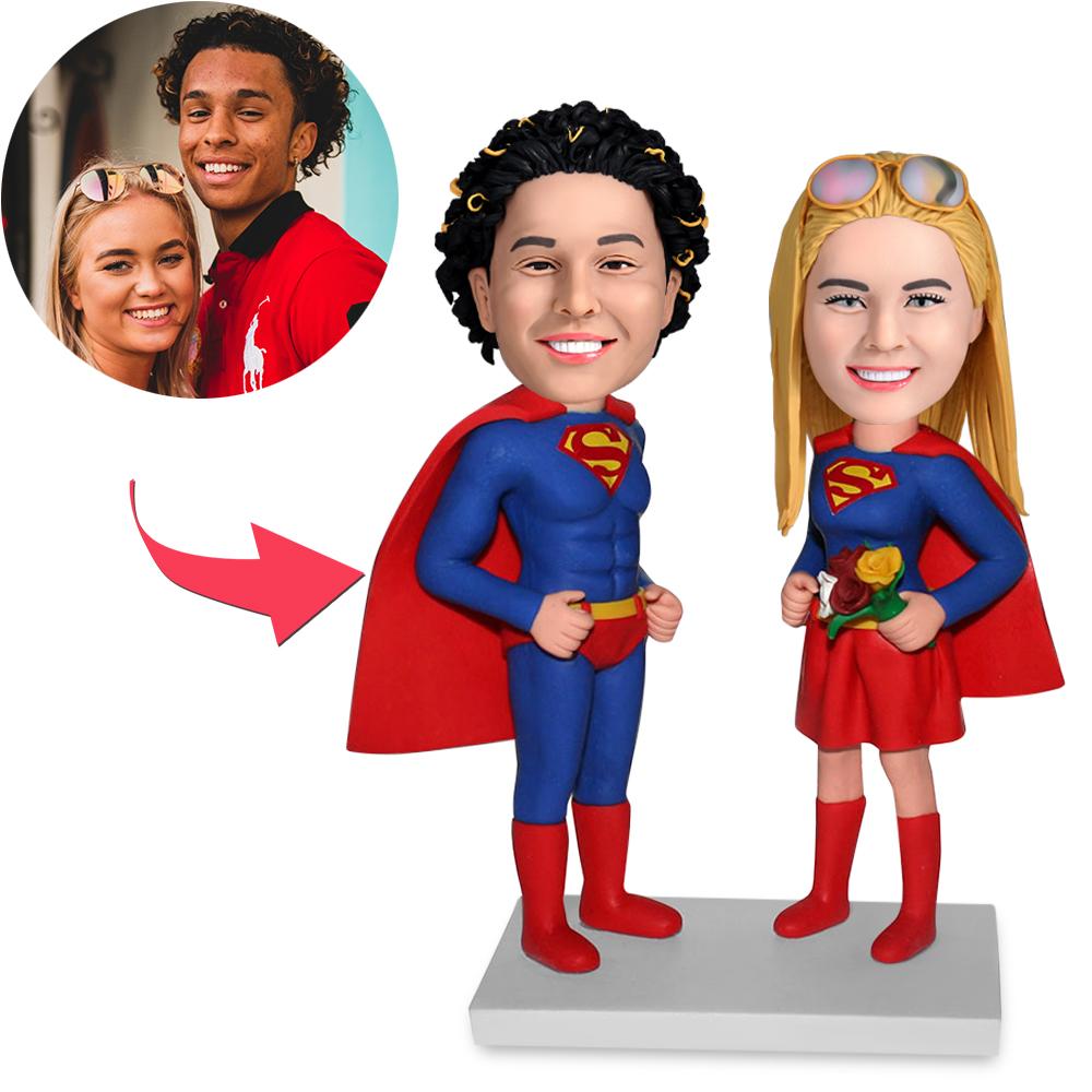 custom bobble head turn personality into art figurine wedding couple couples superman front view