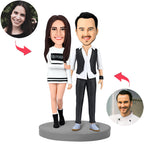 custom bobble head capture moment miniature handcrafted desk display wedding couple modern front view