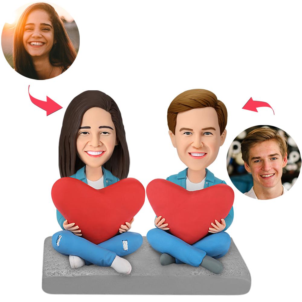 custom bobble head capture moment miniature handcrafted desk display wedding couple heart front view
