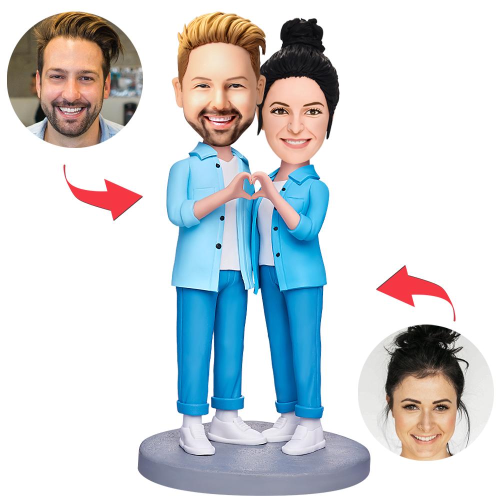 custom bobble head bring joy desk handcrafted desk display wedding couple couple front view
