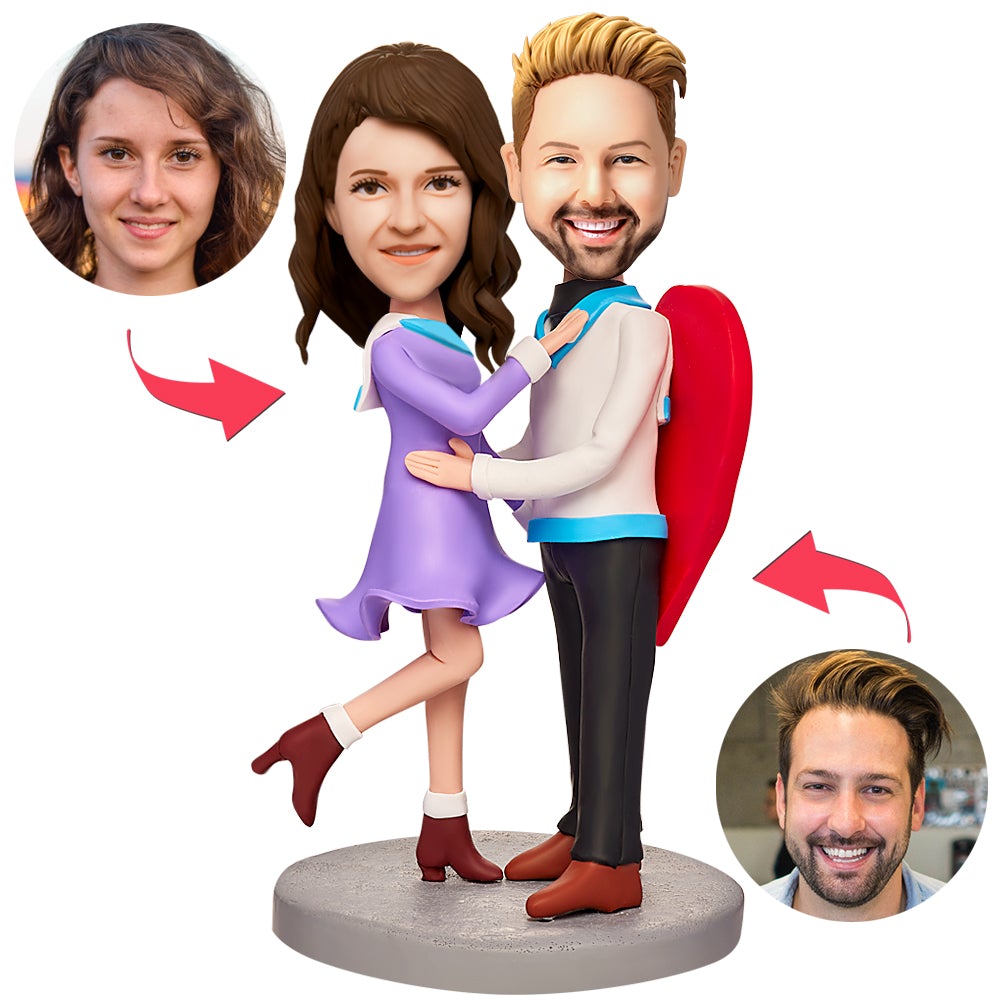 custom bobble head keepsake full character personalized mini figure wedding couple loving front view