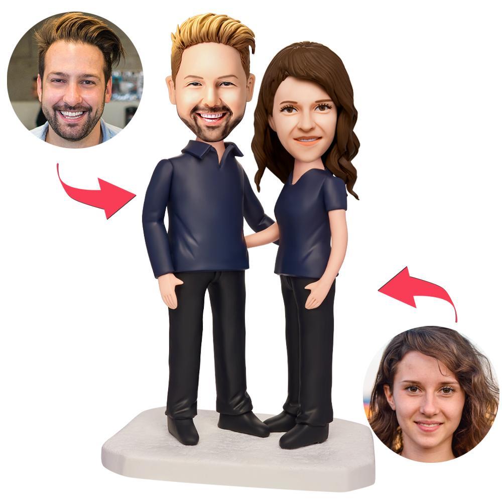 custom bobble head celebrate every smile handcrafted desk display wedding couple business front view