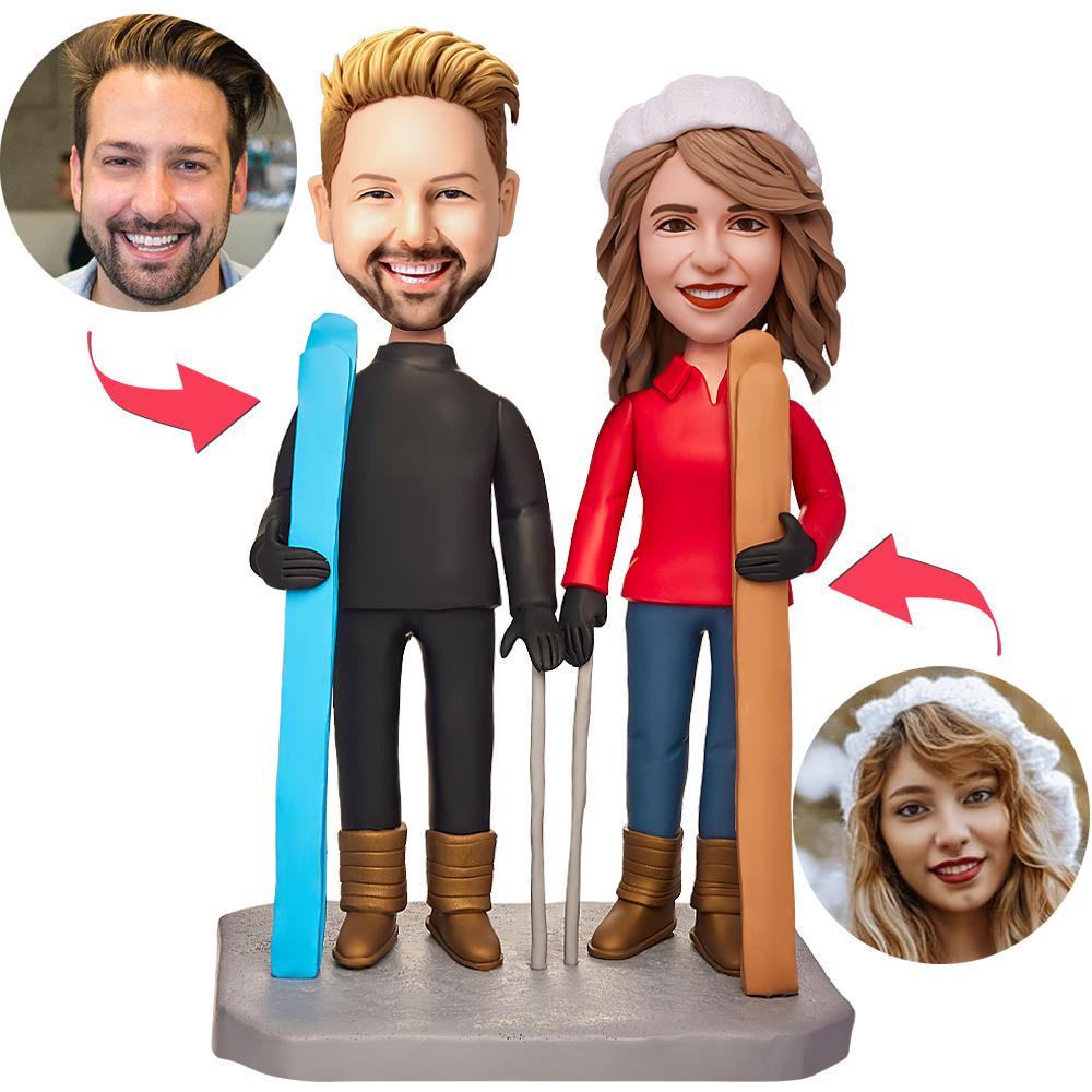 custom bobble head bring joy desk bobblehead keepsake wedding couple couple skiing front view