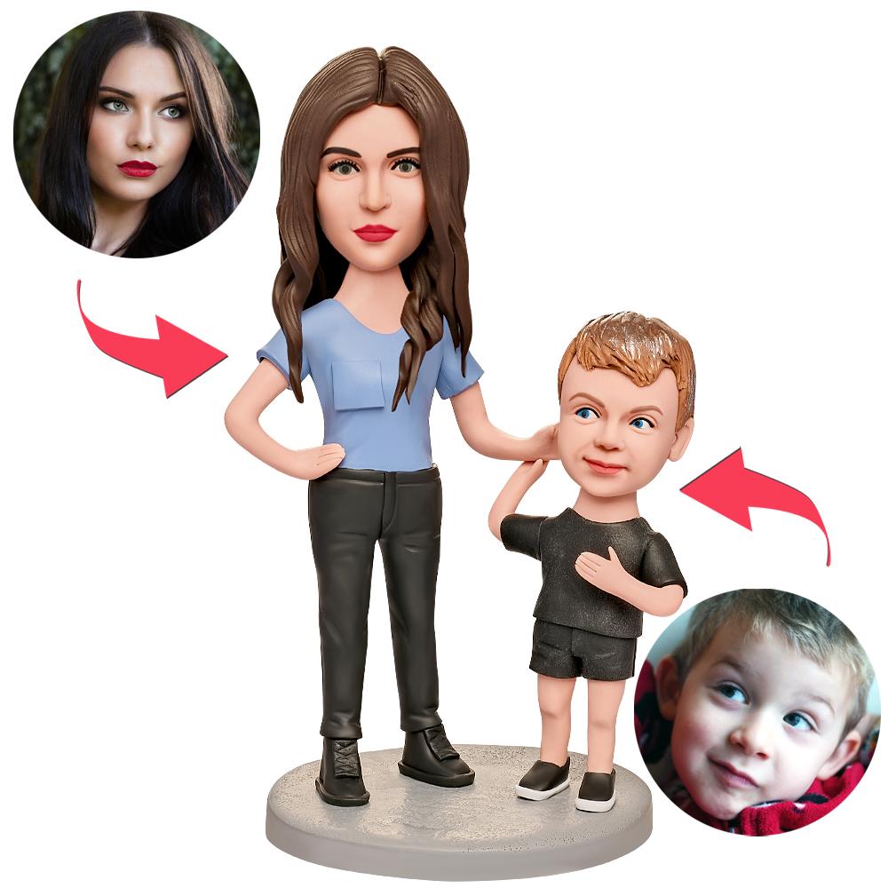 custom bobble head keepsake full character handcrafted desk display family keepsake mom front view