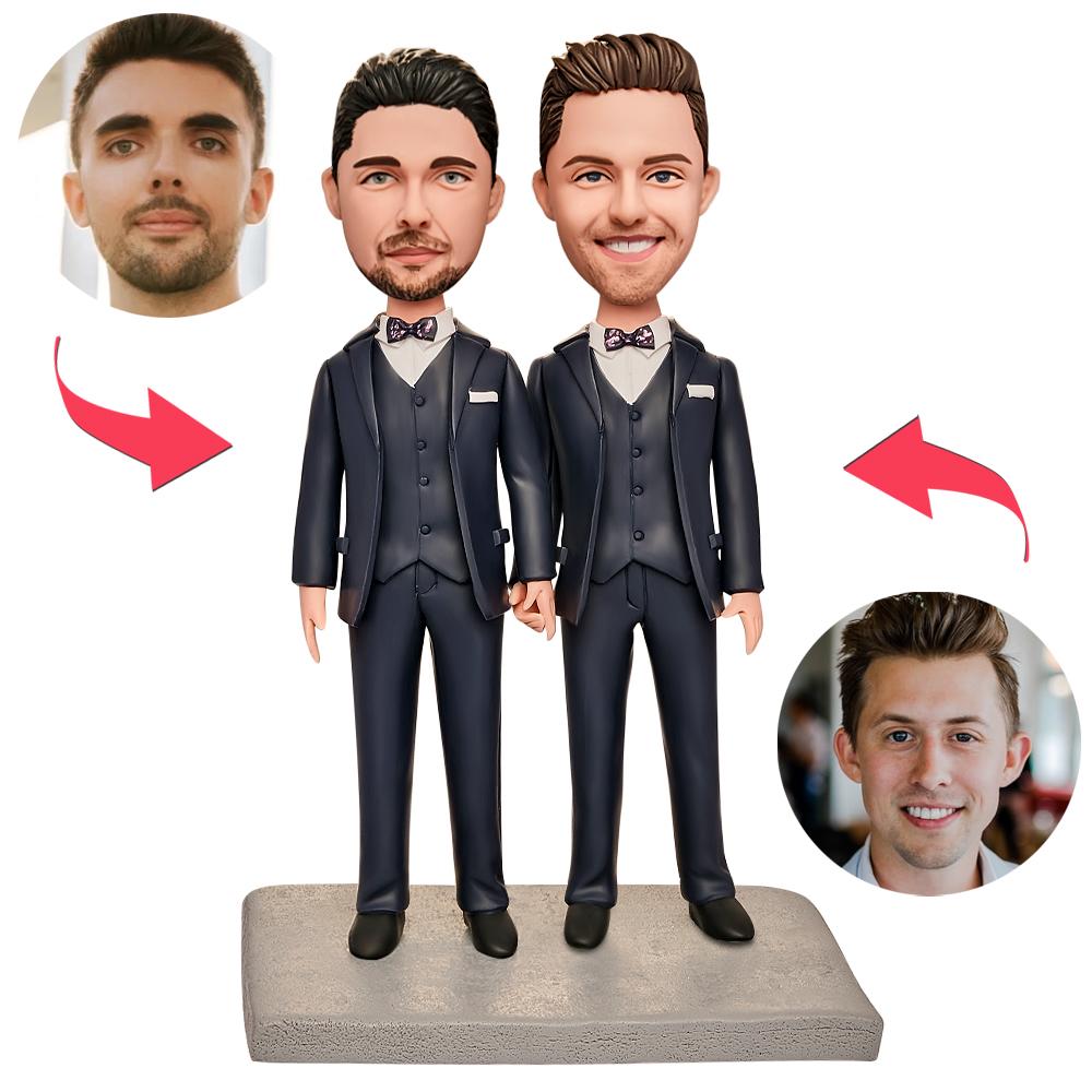 custom bobble head celebrate every smile personalized mini figure wedding couple male front view