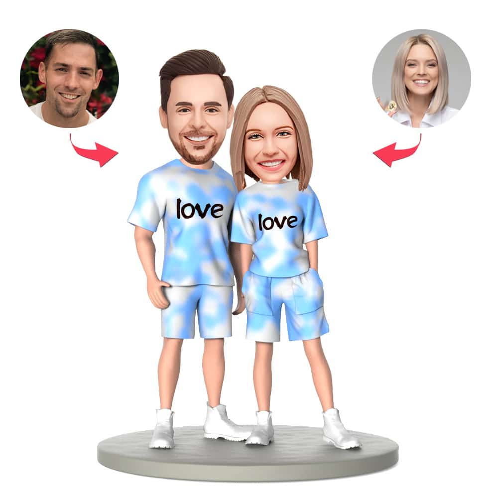 custom bobble head celebrate every smile personalized bobblehead wedding couple blue white front view