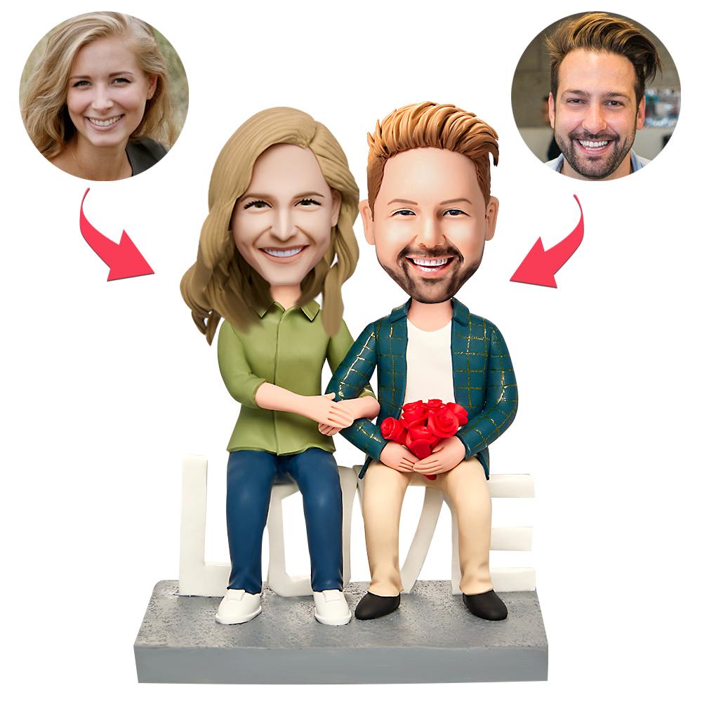 custom bobble head make memories stand tall figurine wedding couple sitting couple front view