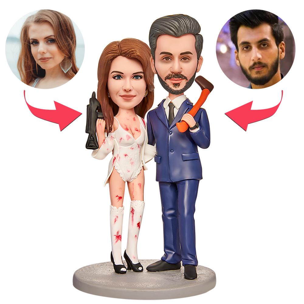 custom bobble head make memories stand tall figurine wedding couple halloween horrible front view