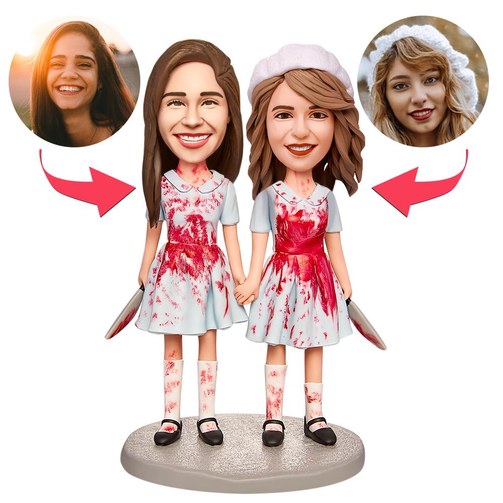 custom bobble head bring joy desk handcrafted desk display character halloween twins front view