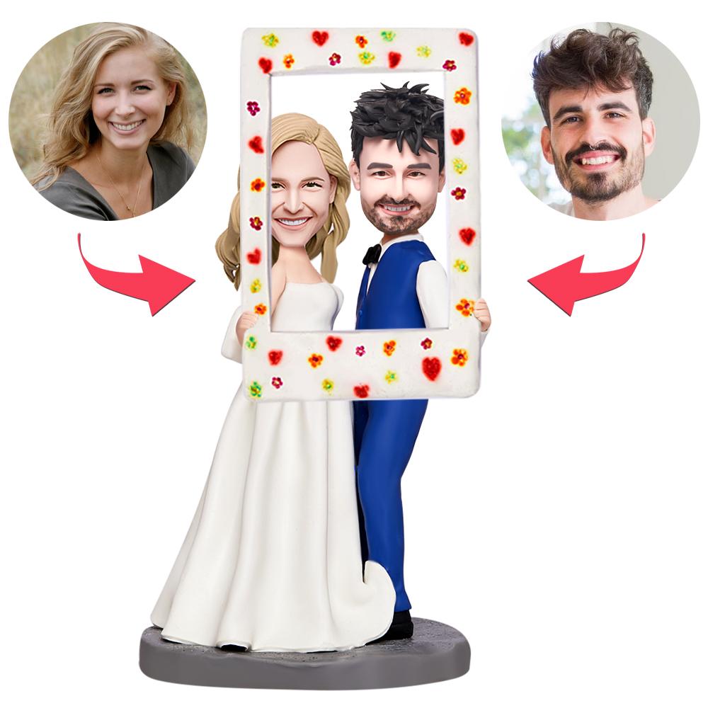 custom bobble head celebrate every smile figurine wedding couple valentines couple taking front view