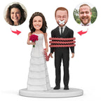Groom Bride Shutting Up Custom Bobblehead With Engraved Text for Wedding