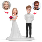personalized couples taking over bouquet bobblehead engraved text description display