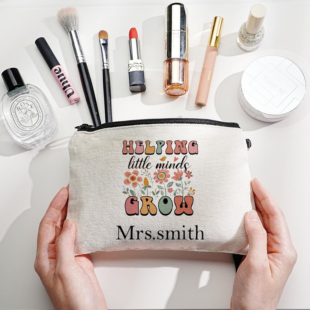 Personalized Flower Pencil Canvas Makeup Bag with Name Appreciation Back to School Gift for Teacher