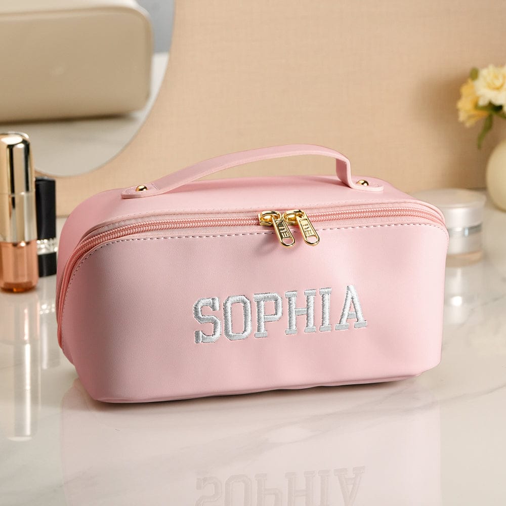 Personalized PU Leather Waterproof Makeup Bag with Embroidery Name Cosmetic Bag Travel Accessory Birthday Wedding Gift for Her