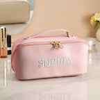 Personalized PU Leather Waterproof Makeup Bag with Embroidery Name Cosmetic Bag Travel Accessory Birthday Wedding Gift for Her
