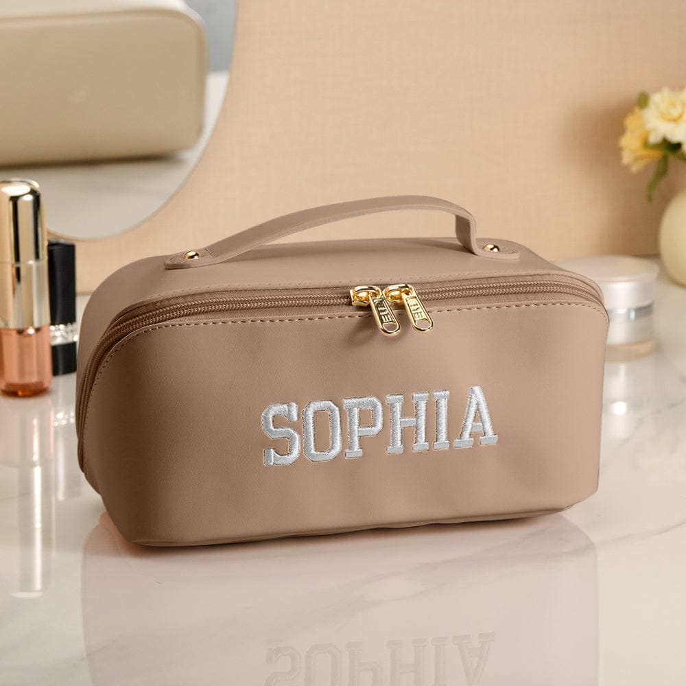 Personalized PU Leather Waterproof Makeup Bag with Embroidery Name Cosmetic Bag Travel Accessory Birthday Wedding Gift for Her