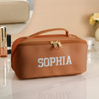 Personalized PU Leather Waterproof Makeup Bag with Embroidery Name Cosmetic Bag Travel Accessory Birthday Wedding Gift for Her