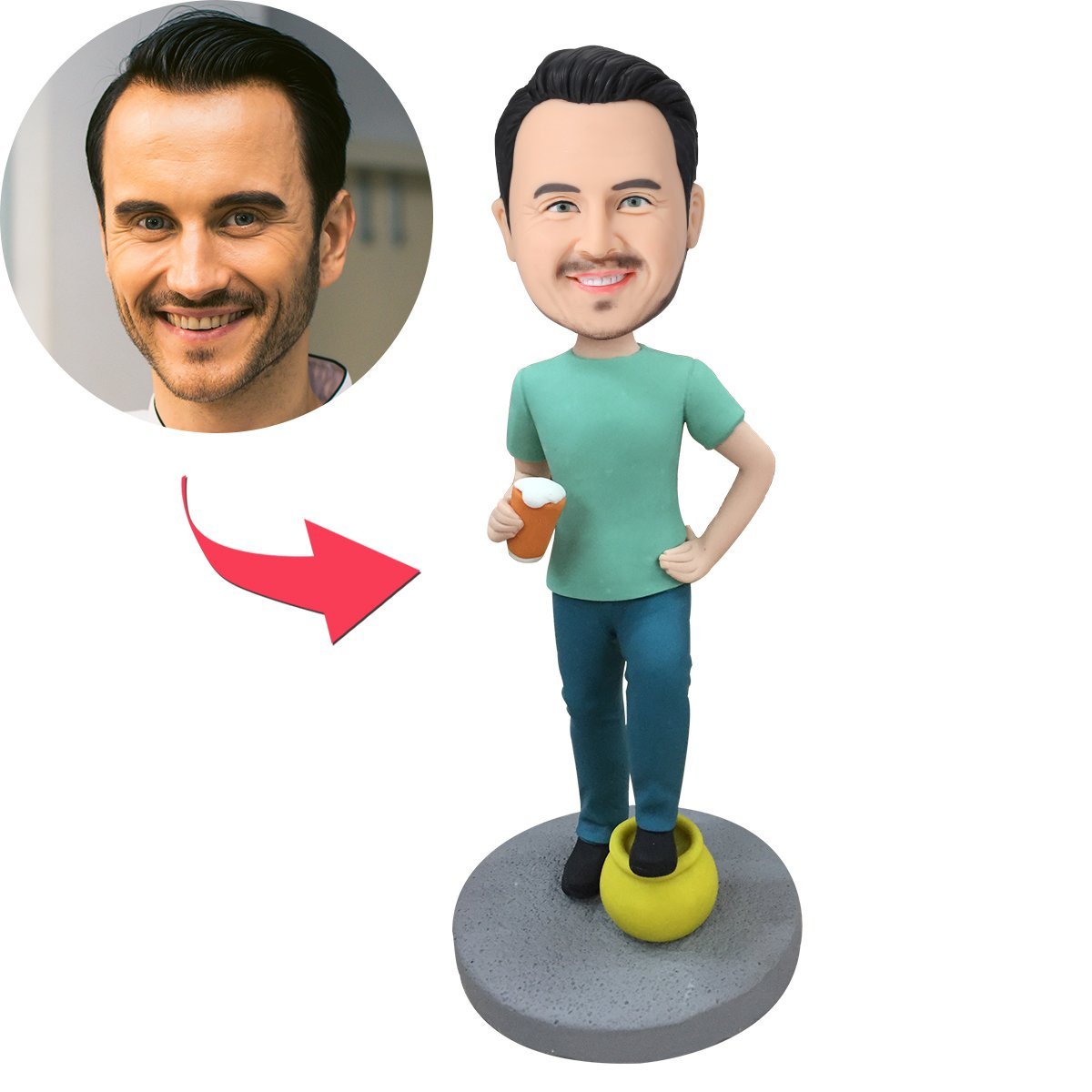 custom bobble head keepsake full character personalized mini figure character man beer front view
