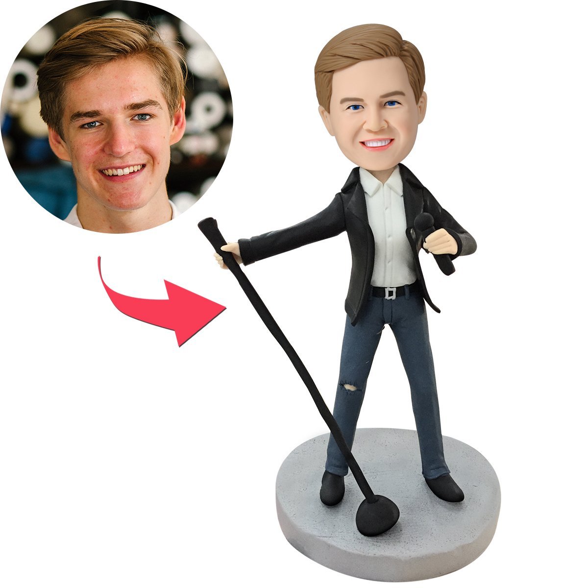 custom bobble head capture moment miniature figurine character lead singer bobblehead engraved front view