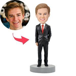 custom bobble head capture moment miniature handcrafted desk display business man male front view