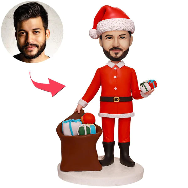 custom bobble head bring joy desk handcrafted desk display character santa claus front view