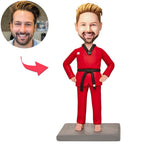 custom bobble head capture moment miniature personalized bobblehead character male taekwondo fighter front view