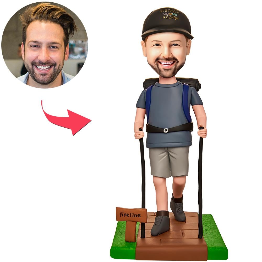 custom bobble head keepsake full character personalized bobblehead character male traveler bobblehead front view
