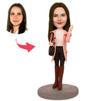 custom bobble head turn personality into art figurine character girl overcoat bobblehead front view