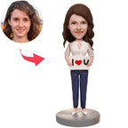 Female I LOVE U Bobbleheads With Engraved Text Custom Gift for Husband with Personalized Photo