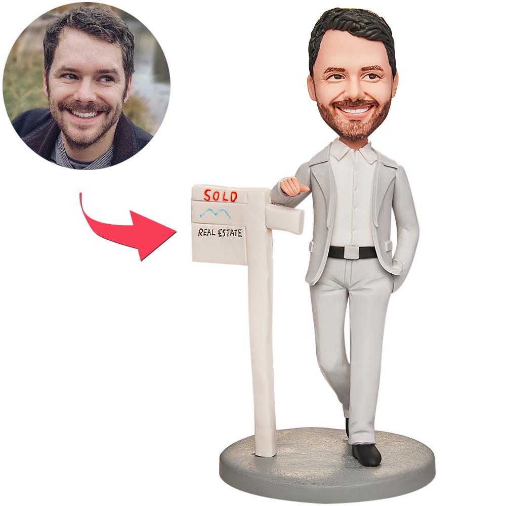 custom bobble head capture moment miniature bobblehead keepsake character real estate agent front view