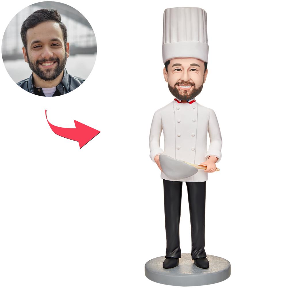 custom bobble head bring joy desk handcrafted desk display chef five star front view