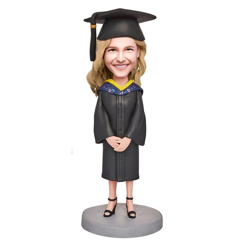 custom bobble head bring joy desk personalized bobblehead graduate happy graduation girl front view