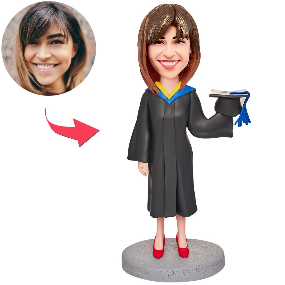 custom bobble head celebrate every smile personalized mini figure graduate graduation girl front view