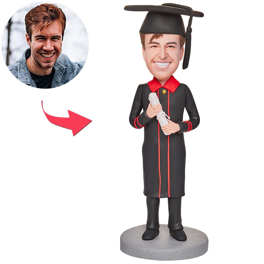 custom bobble head give that nods love figurine graduate graduation happy boy front view