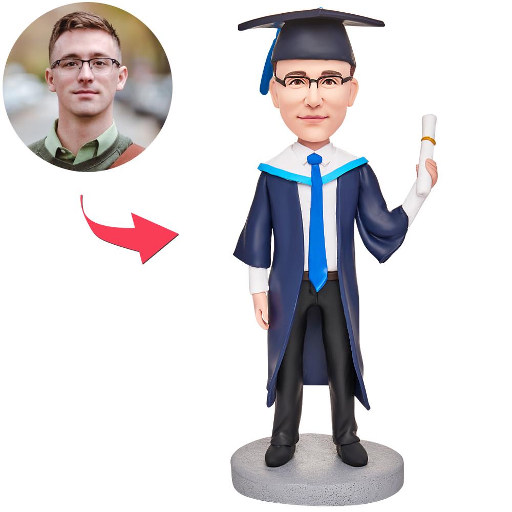 custom bobble head fun tribute someone special handcrafted desk display graduate graduation front view