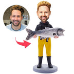 custom bobble head bring joy desk personalized bobblehead character bobblehead holding fish front view