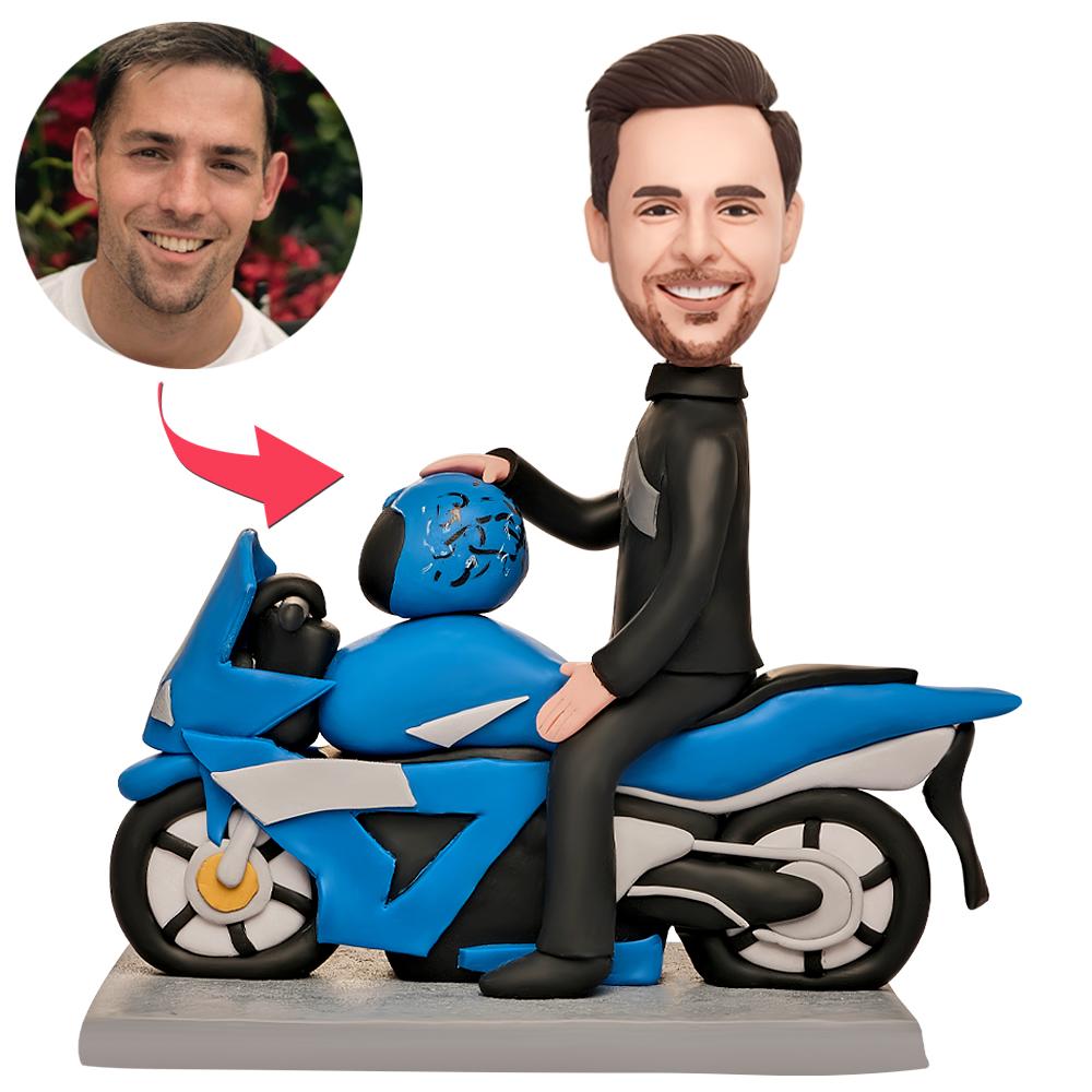 custom bobble head capture moment miniature personalized bobblehead character men s motorcycle front view