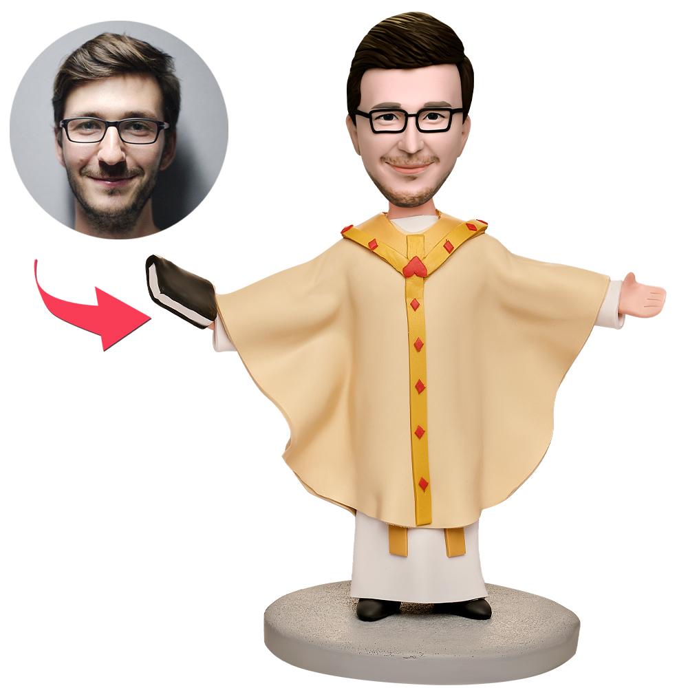 custom bobble head fun tribute someone special personalized bobblehead character religious priest front view
