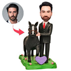 custom bobble head celebrate every smile figurine character male standing beside horse front view