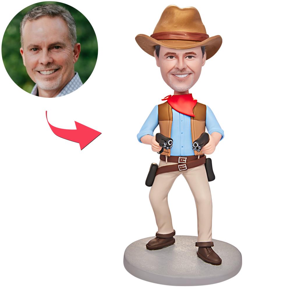 custom bobble head capture moment miniature bobblehead keepsake character west cowboy bobblehead front view