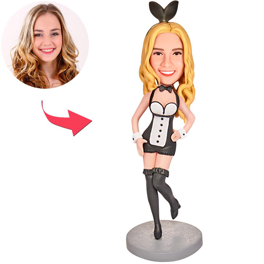 custom bobble head bring joy desk figurine character bunny girl bobblehead engraved front view