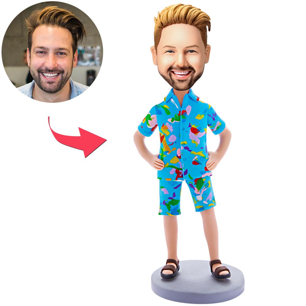 custom bobble head celebrate every smile handcrafted desk display character bobblehead hawaiian front view
