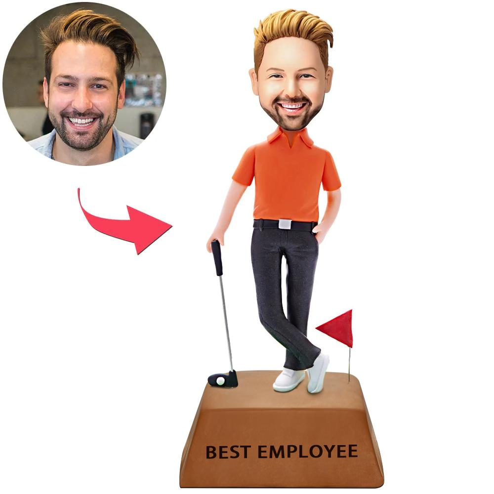 custom bobble head capture moment miniature figurine character best employee trophy base front view