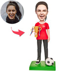 custom bobble head keepsake full character handcrafted desk display athlete soccer champion front view